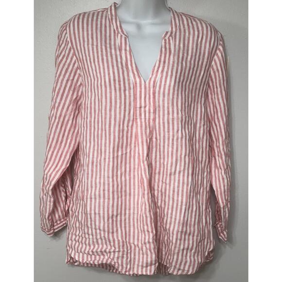 L.L. Bean Tunic Premium Washable Linen Striped Pink White Women’s Medium NEW - Picture 1 of 8